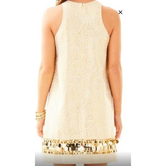 NWT Lilly Pulitzer Sz XS DIEDRA Gold Metallic TIDAL WAVE Jacquard Dress - Picture 4 of 11